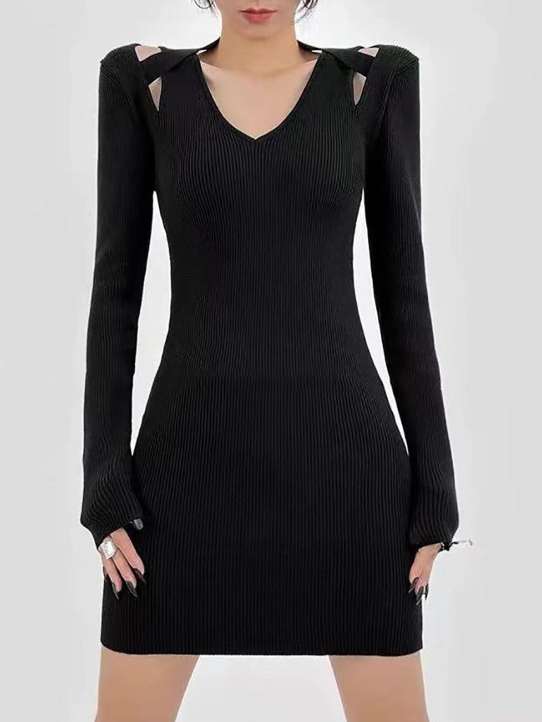

StyleCast x Revolte V-Neck Extended Sleeves Sheath Dress With Cut-Outs, Black