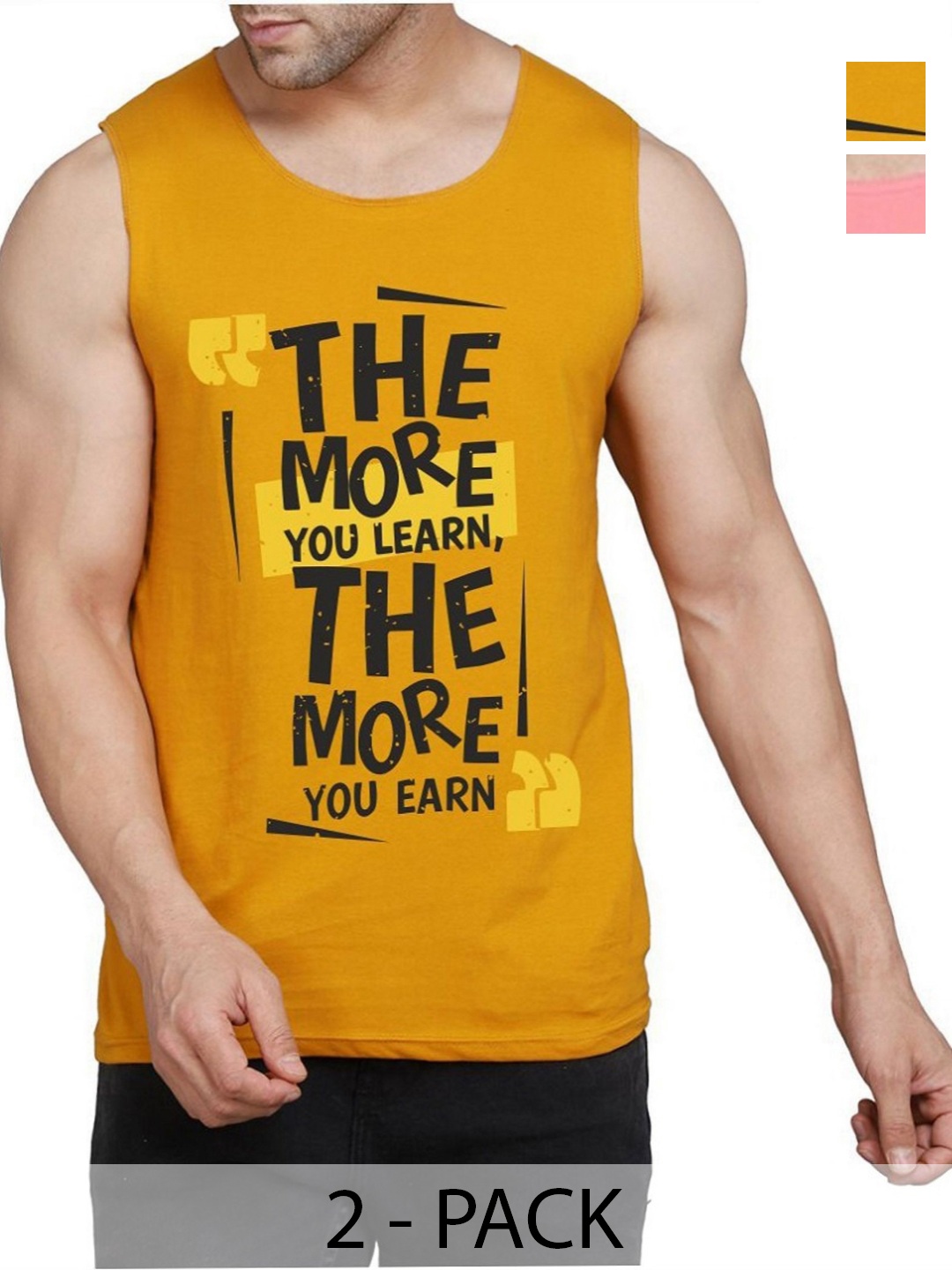 

WOOSTRO Men Pack Of 2 Typography Printed Round Neck Cotton Slim Fit T-shirts, Mustard