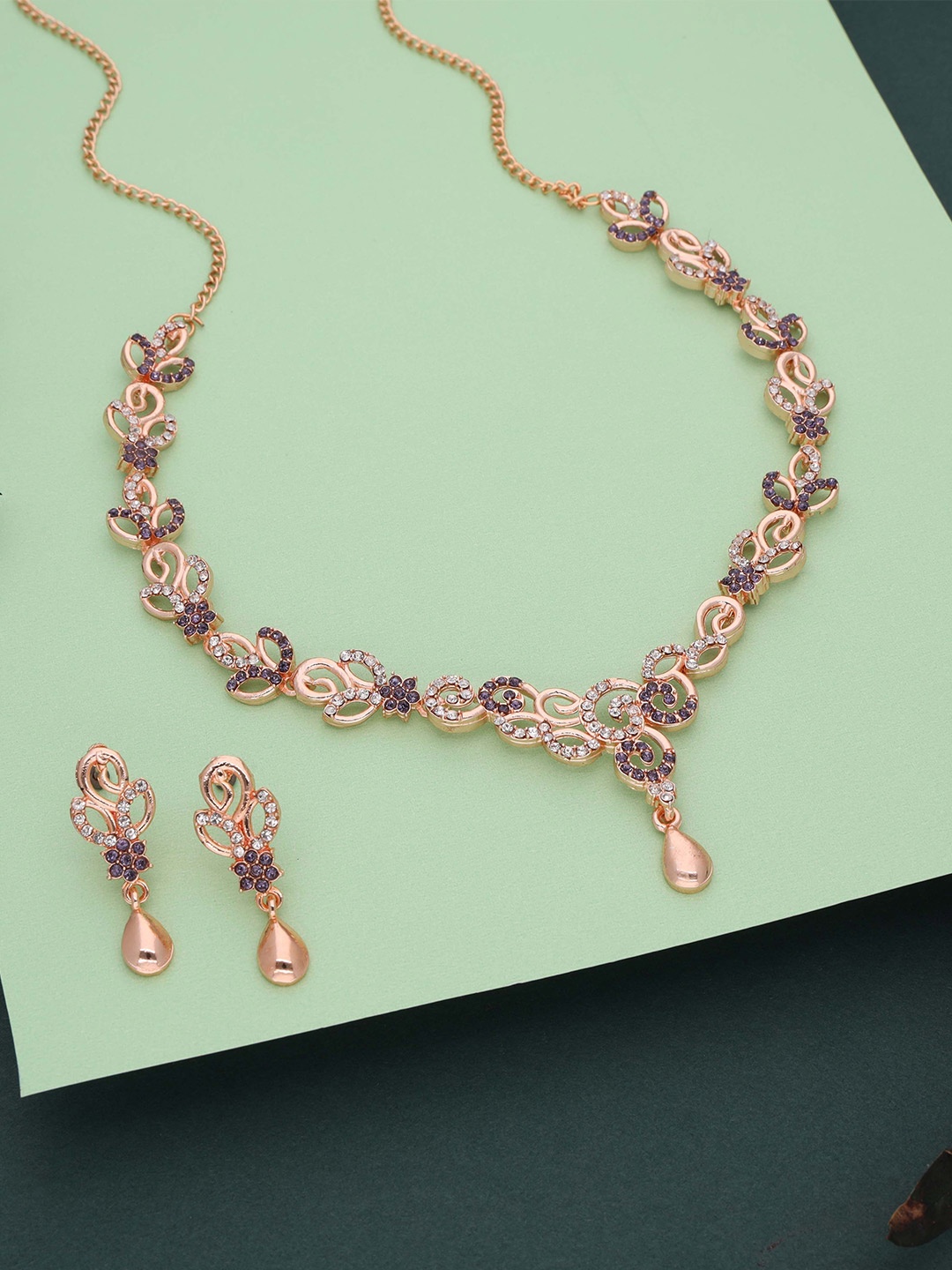 

Lyriss Gold-Plated American Diamond Stone-Studded Necklace & Earrings