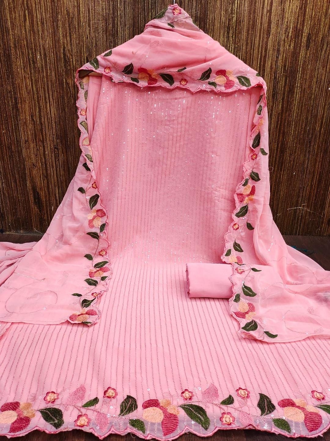 

SWARNGANGA TEX Floral Embroidered Unstitched Dress Material, Pink