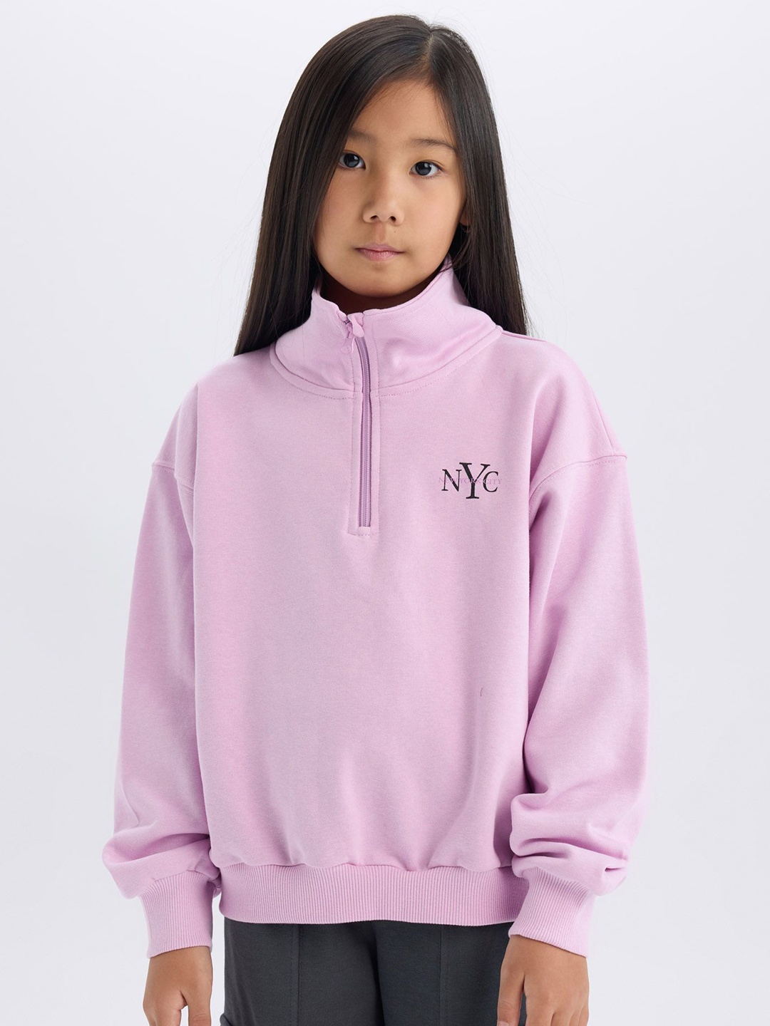

DeFacto Girls Printed High Neck Pullover Sweater, Purple