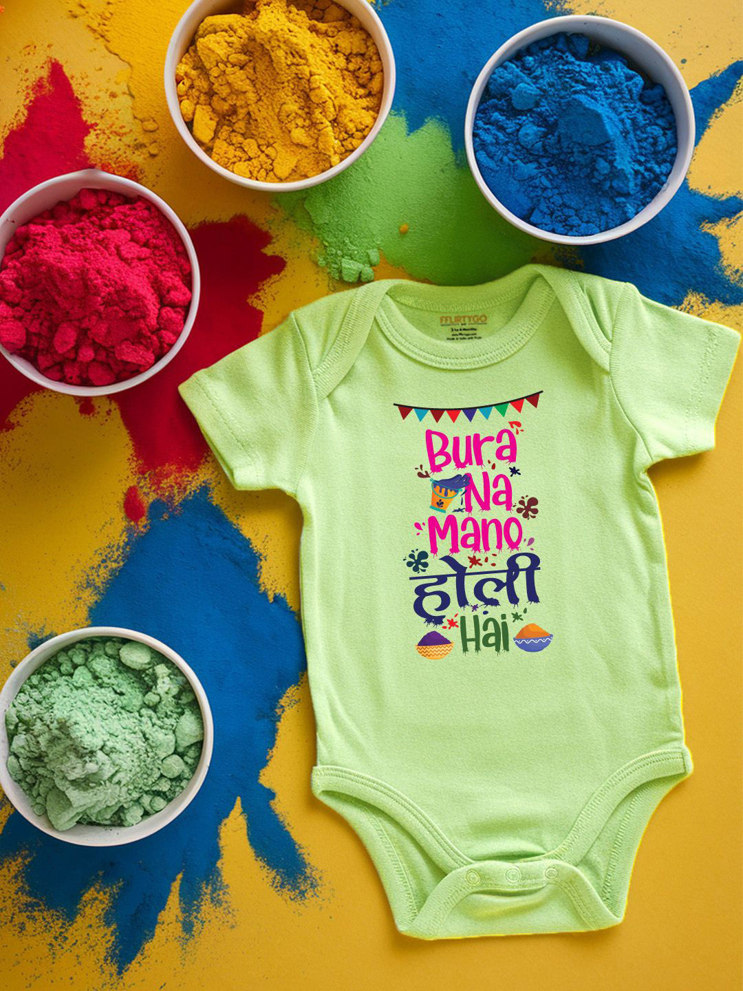 

FFLIRTYGO Infants Holi Printed Cotton Bodysuit, Green