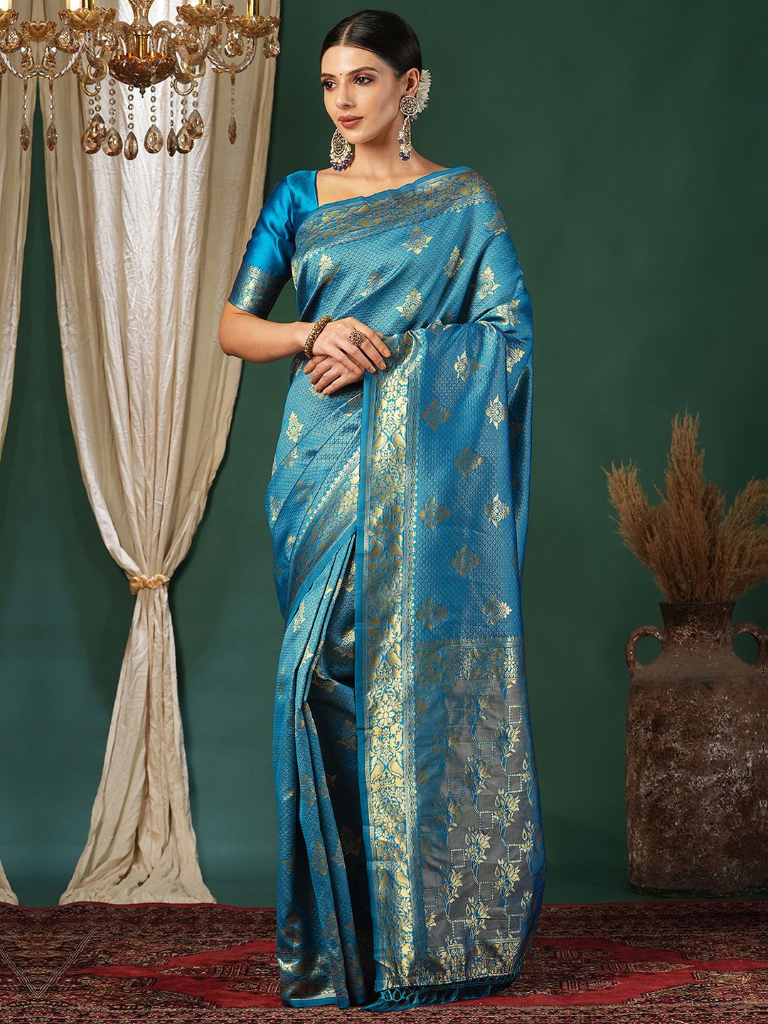 

KALINI Woven Design Banarasi Saree, Blue