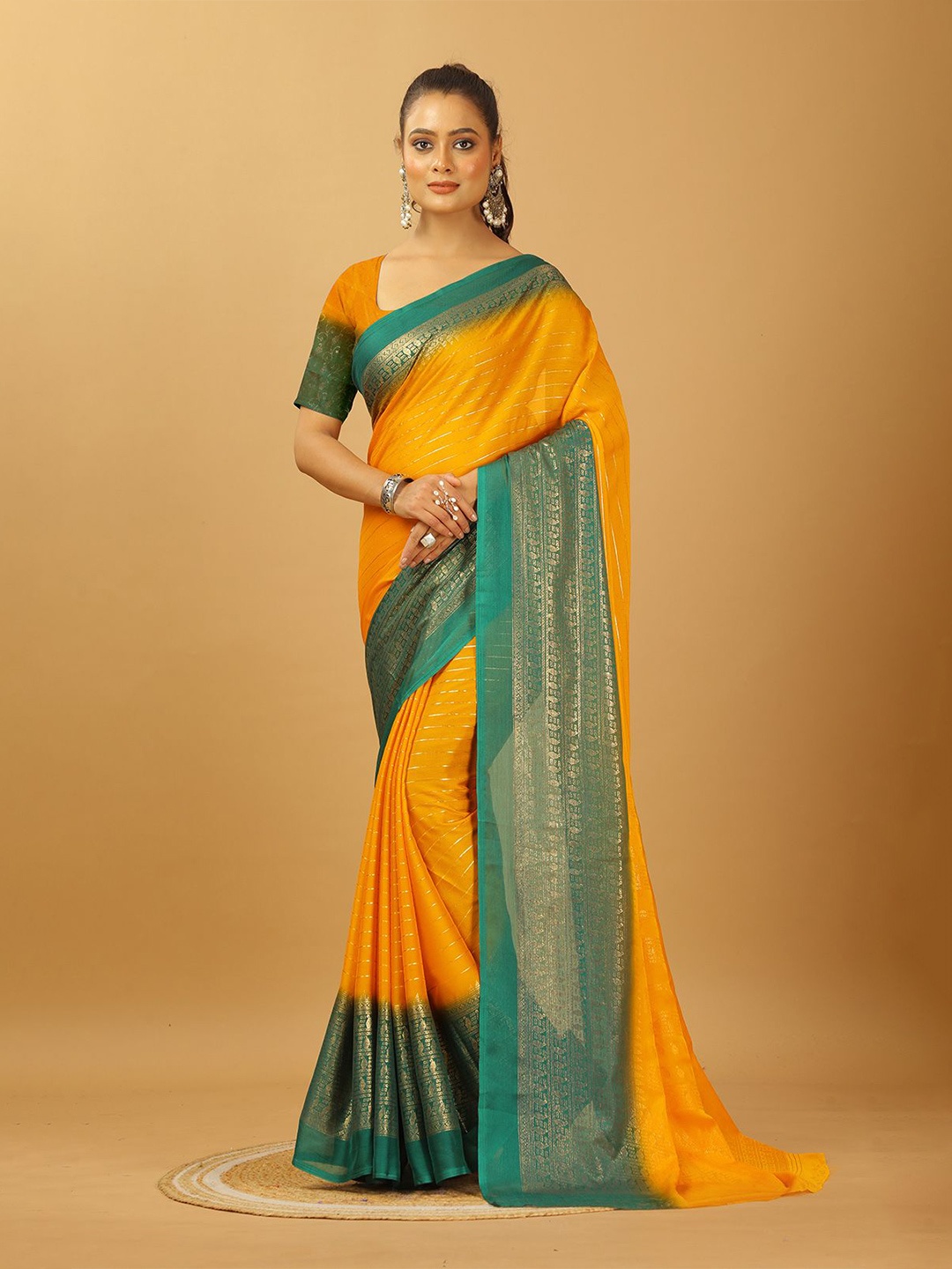 

NIRMAL CREATION Woven Design Pure Crepe Saree, Yellow