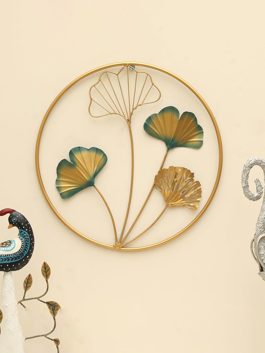 

vedas W-Stuti Green & Gold-Toned Floral Round Shaped Wall Hanging