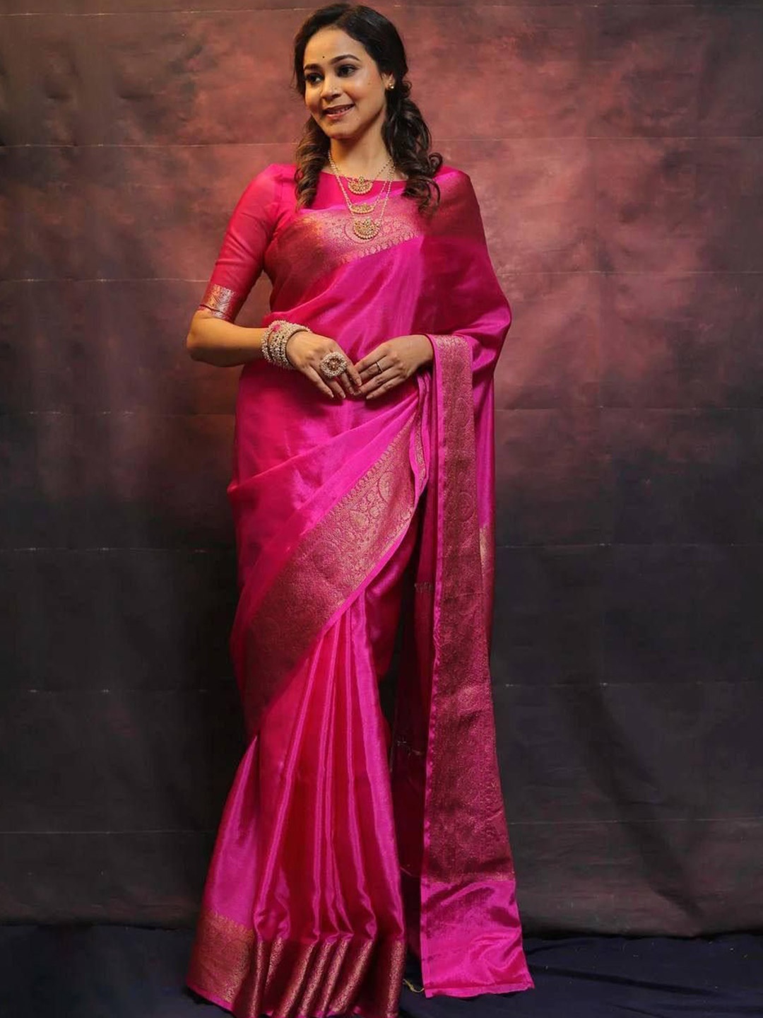 

bansari textiles Zari Banarasi Saree, Pink