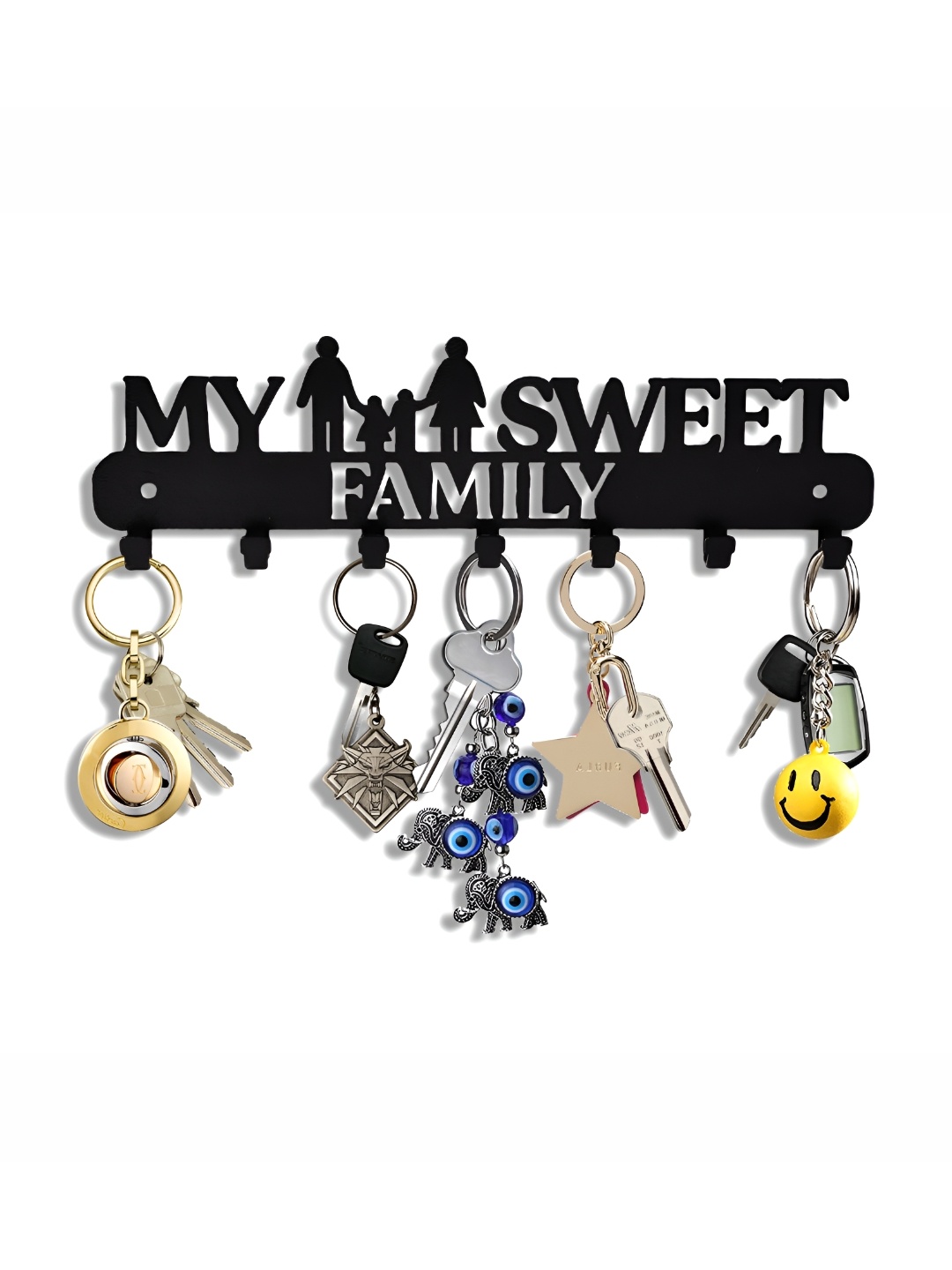

SEHAZ ARTWORKS Black My Sweet Family 7 Hooks Key Holder