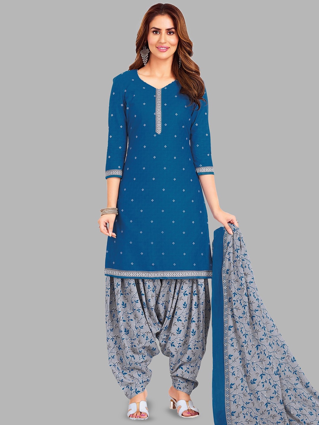 

shree jeenmata collection Floral Printed Pure Cotton Unstitched Dress Material, Blue