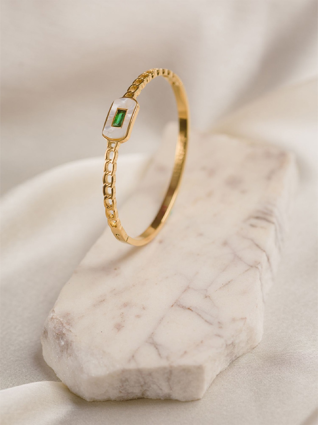 

ARTKLIM Gold-Plated Artificial Stones Studded Bangle-Style Bracelet