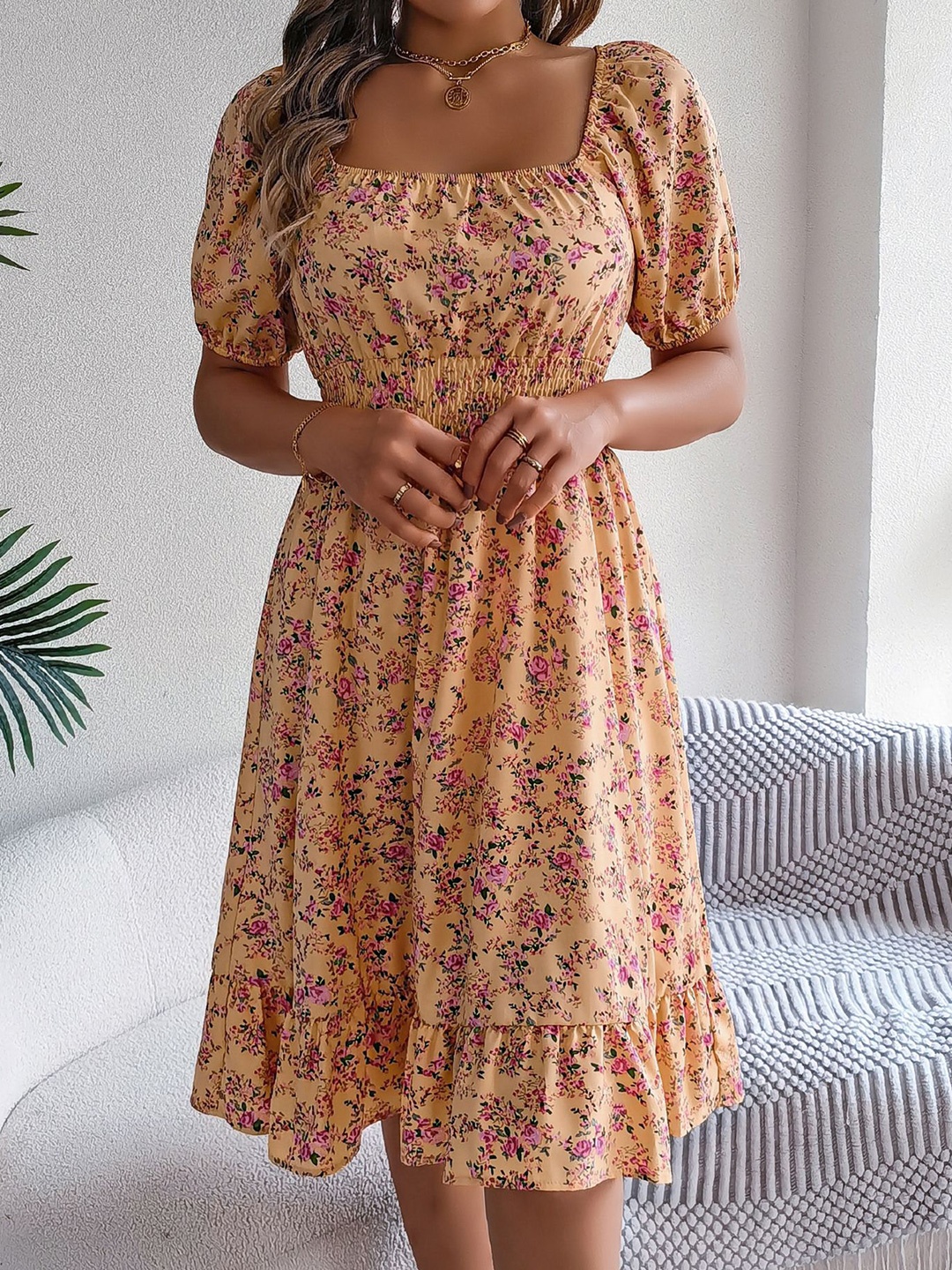 

StyleCast x Revolte Women Floral Printed Puff Sleeve Fit & Flare Dress, Yellow