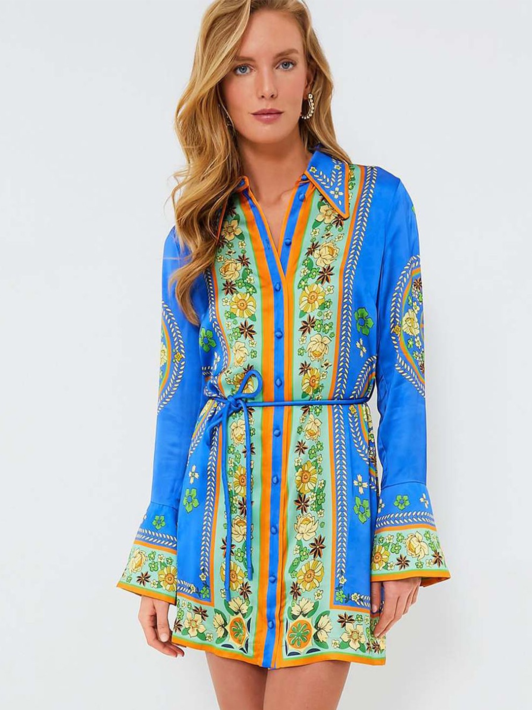 

StyleCast x Revolte Women Ethnic Motifs Printed Mini A-Line Dress, Blue