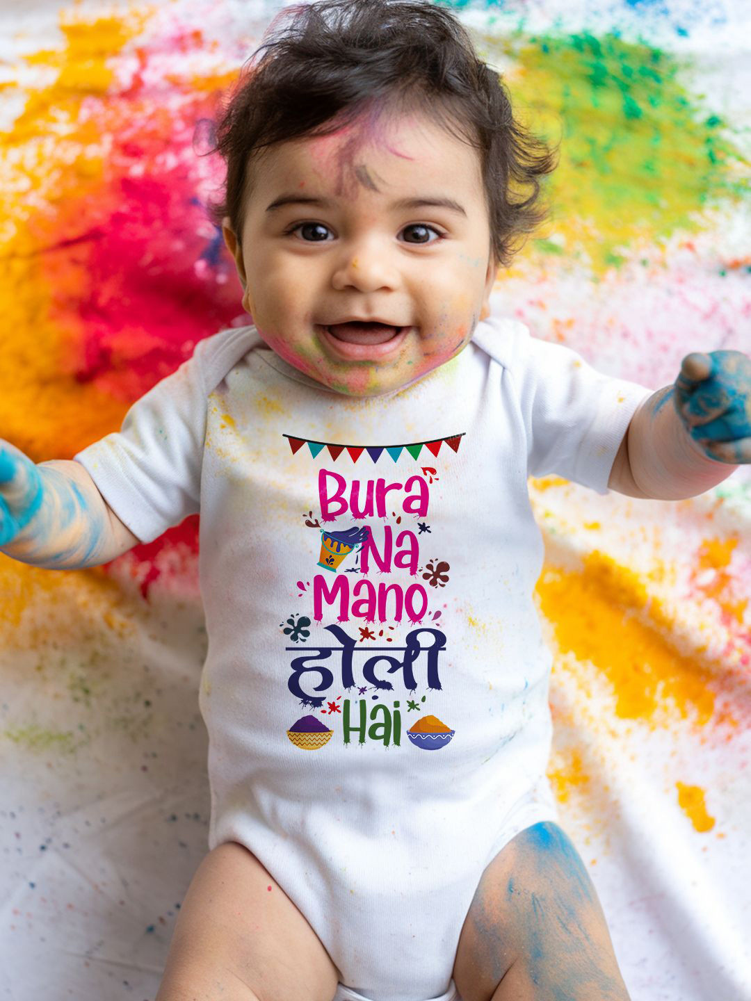 

FFLIRTYGO Infants Holi Printed Cotton Bodysuit, White