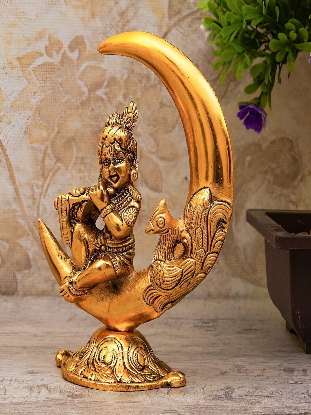

Craftlayout Statue Gold-Toned Loard Krishna Religious Figurine Showpiece