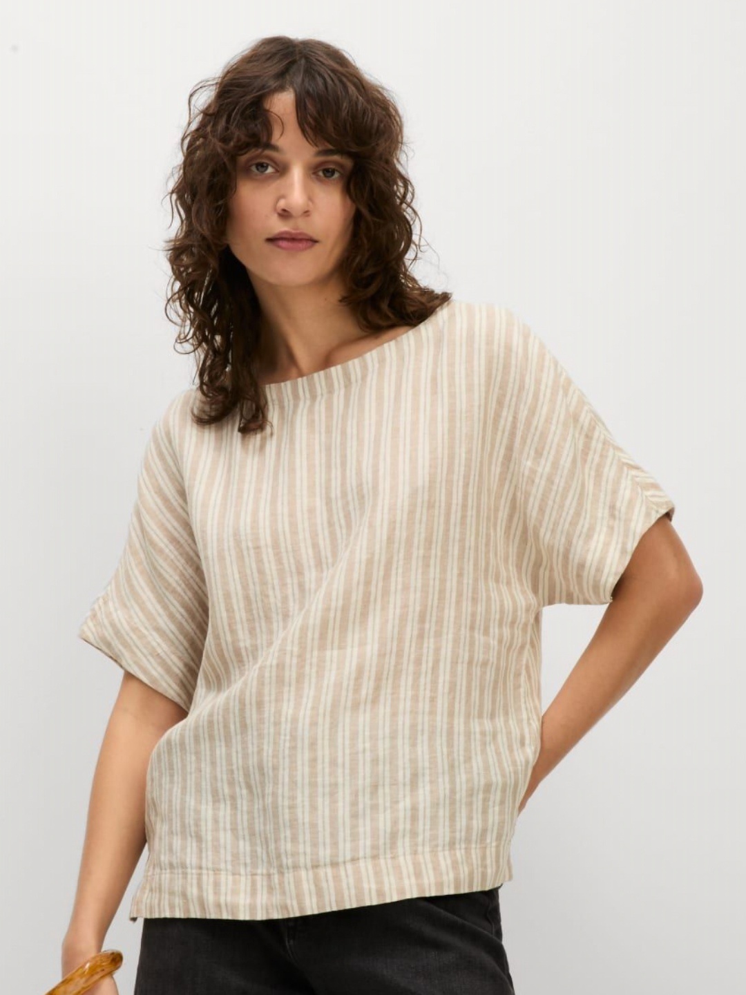 

Marks & Spencer Women Striped Round Neck T-shirt, Beige