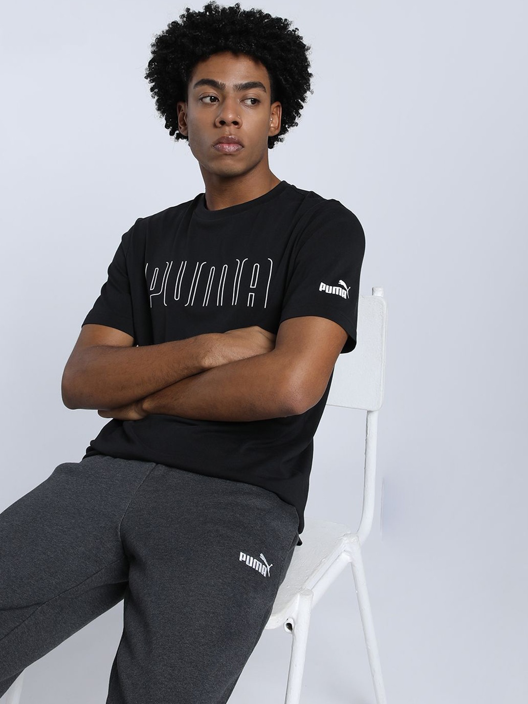 

Puma Men Sport Graphic Printed Pure Cotton T-Shirt, Black