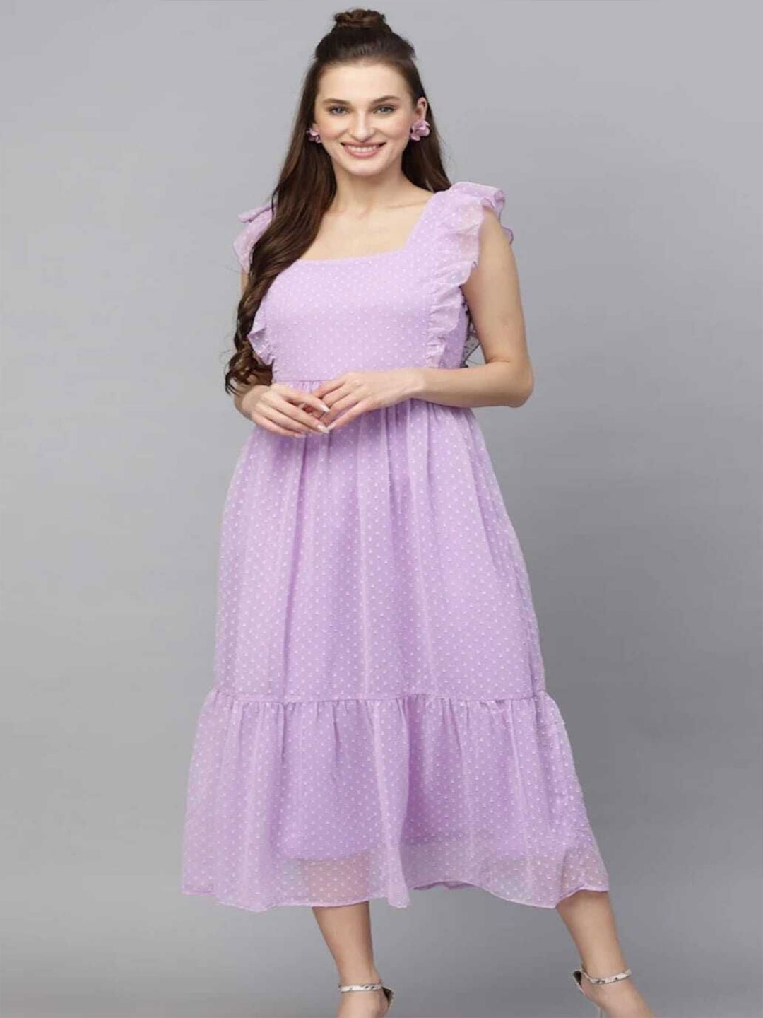 

BPT DESIGNER Ruffled Georgette Fit and Flare Midi Dress, Lavender