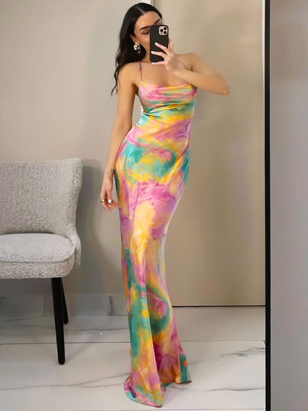 

StyleCast x Revolte Women Tie and Dye Bodycon Maxi Dress, Yellow