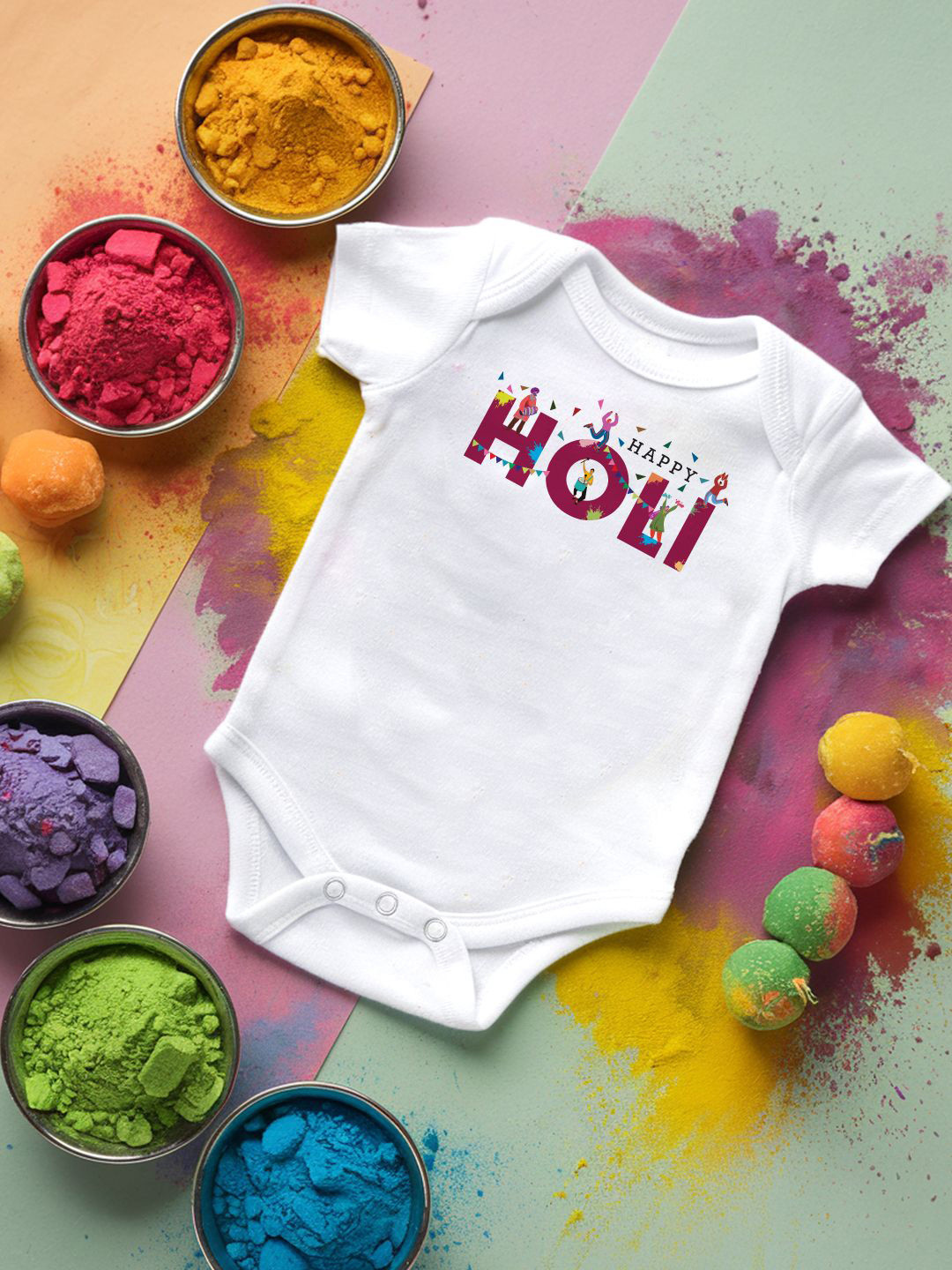

FFLIRTYGO Infants Holi Printed Cotton Bodysuit, White