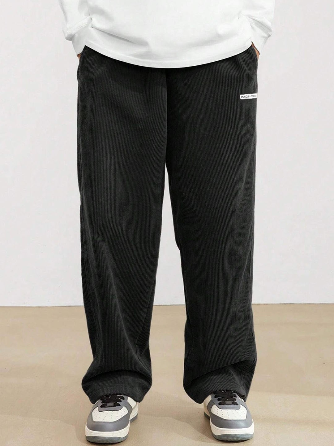 

StyleCast x Revolte Men Striped Easy Wash Joggers Trousers, Black