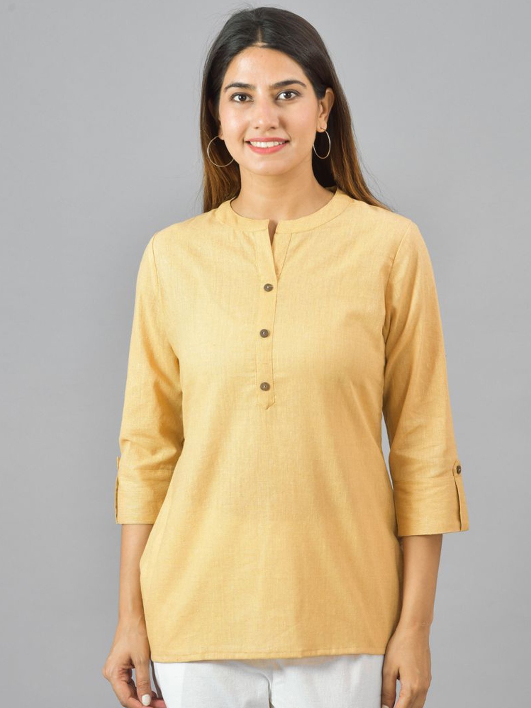 

Suha Roll-Up Sleeves Cotton Top, Yellow