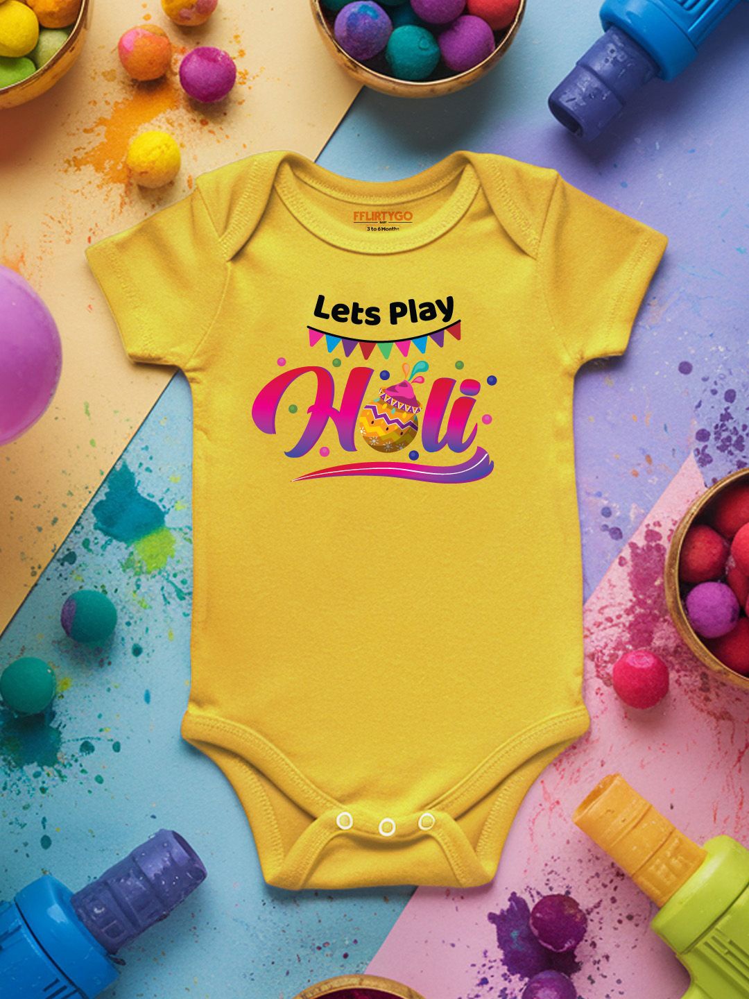 

FFLIRTYGO Infants Holi Printed Cotton Bodysuit, Yellow