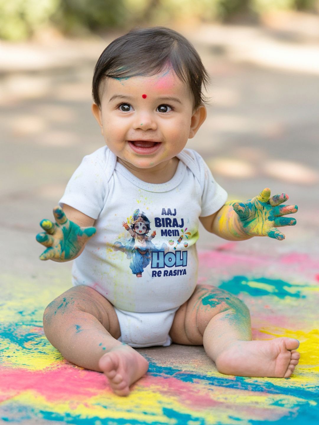 

FFLIRTYGO Infants Holi Printed Cotton Bodysuit, White