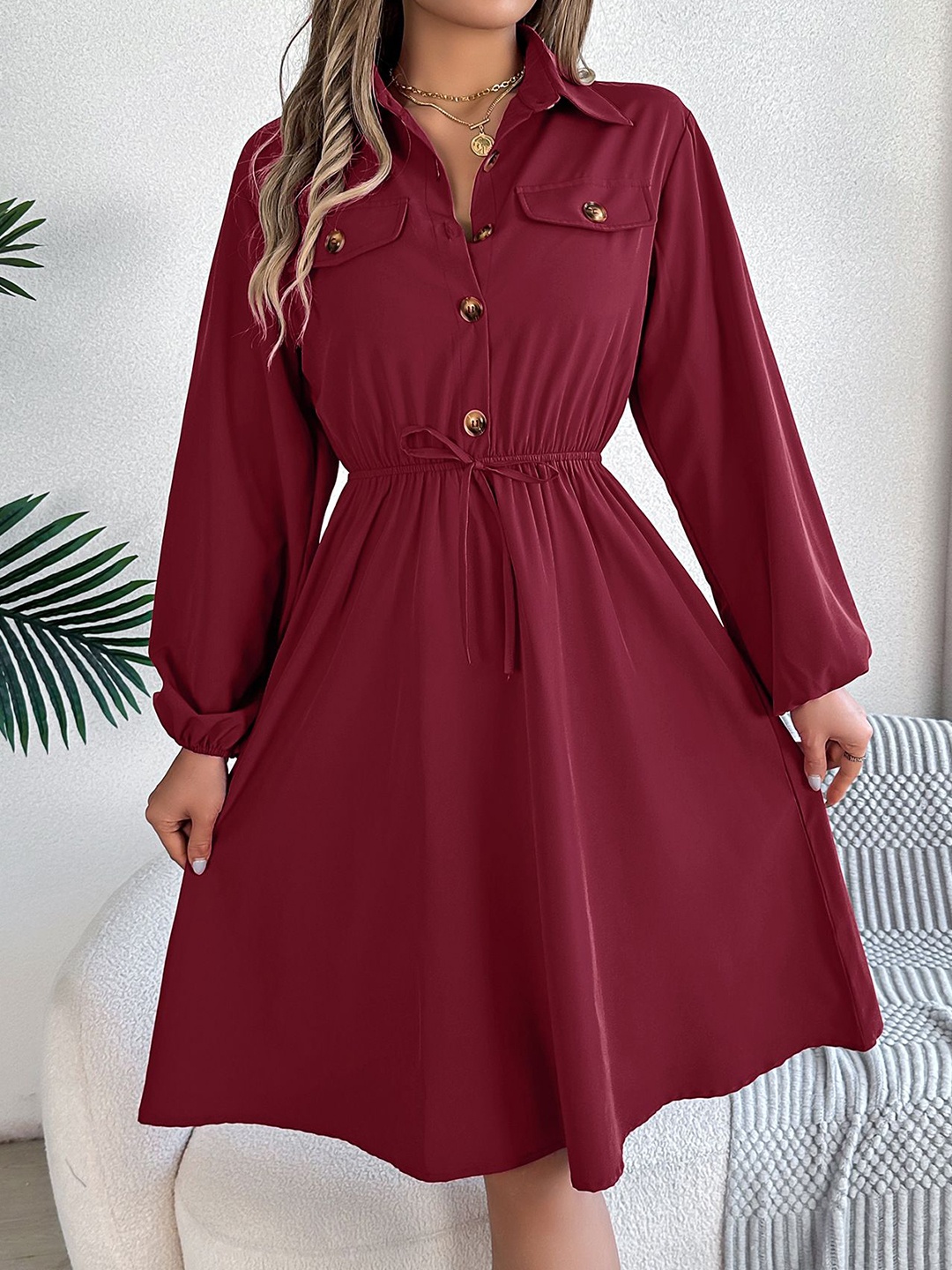 

StyleCast x Revolte Women Georgette Fit & Flare Midi Dress, Maroon