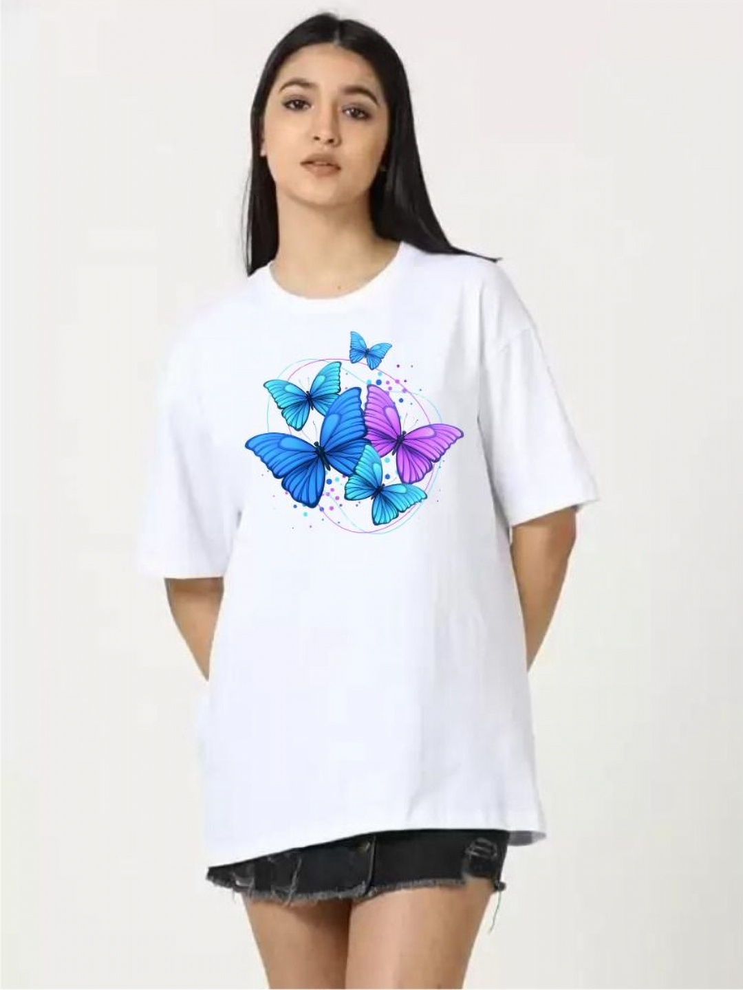 

SALUJA FABRICS Women Printed Extended Sleeves T-shirt, White