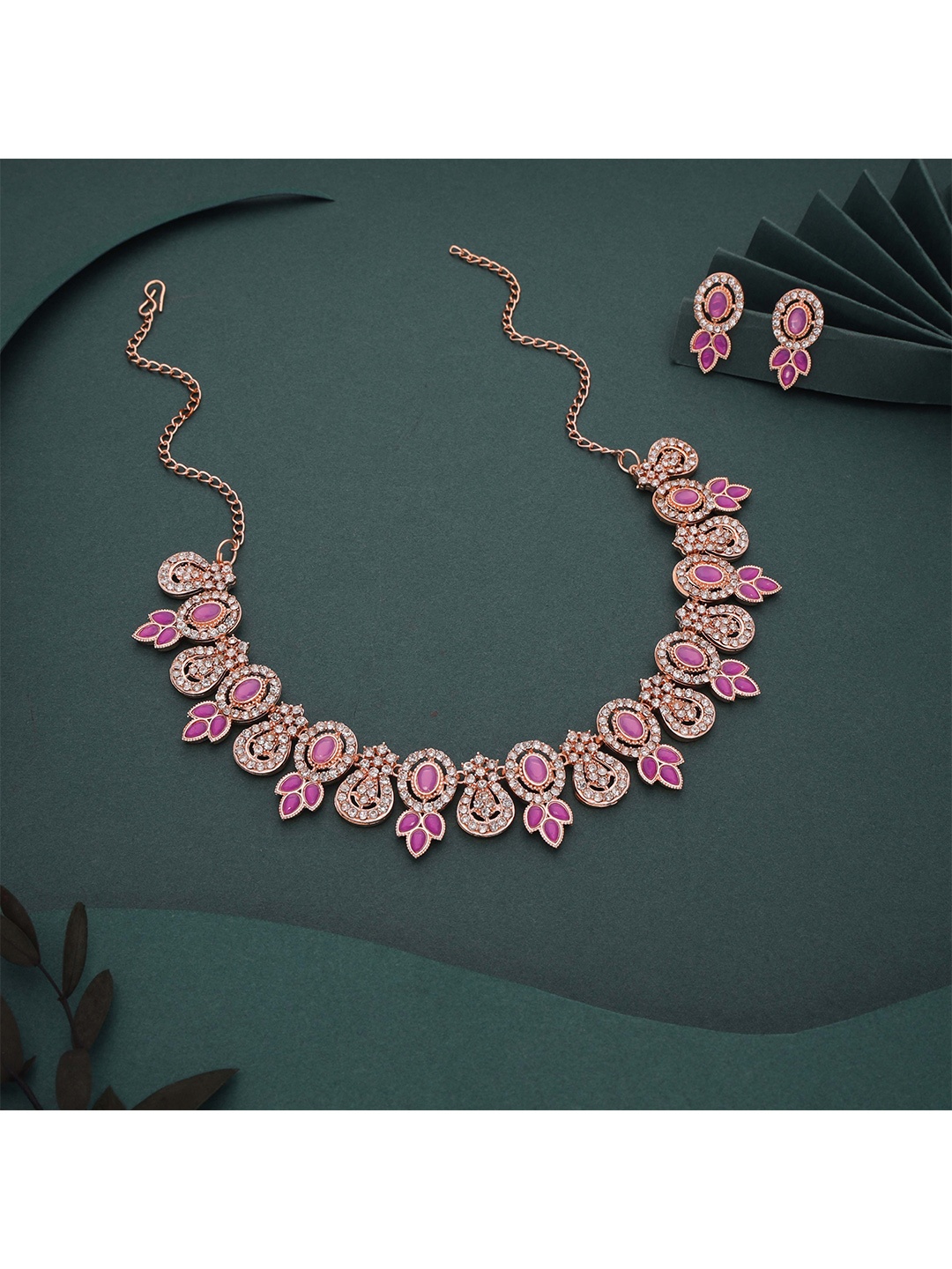 

Lyriss Gold-Plated American Diamond Stone-Studded Necklace & Earrings