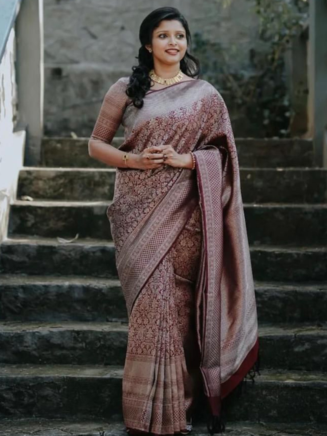 

bansari textiles Woven Design Zari Kanjeevaram Saree, Maroon