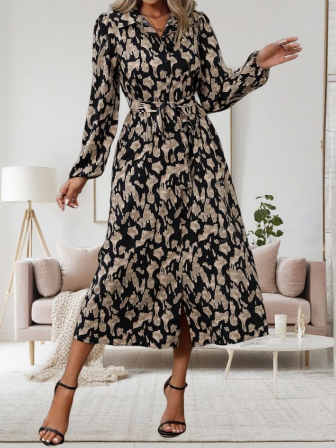 

StyleCast x Revolte Print Layered Maxi Midi Dress, Brown