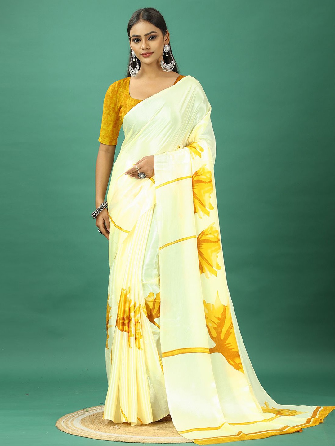 

NIRMAL CREATION Floral Printed Pure Crepe Saree, Yellow