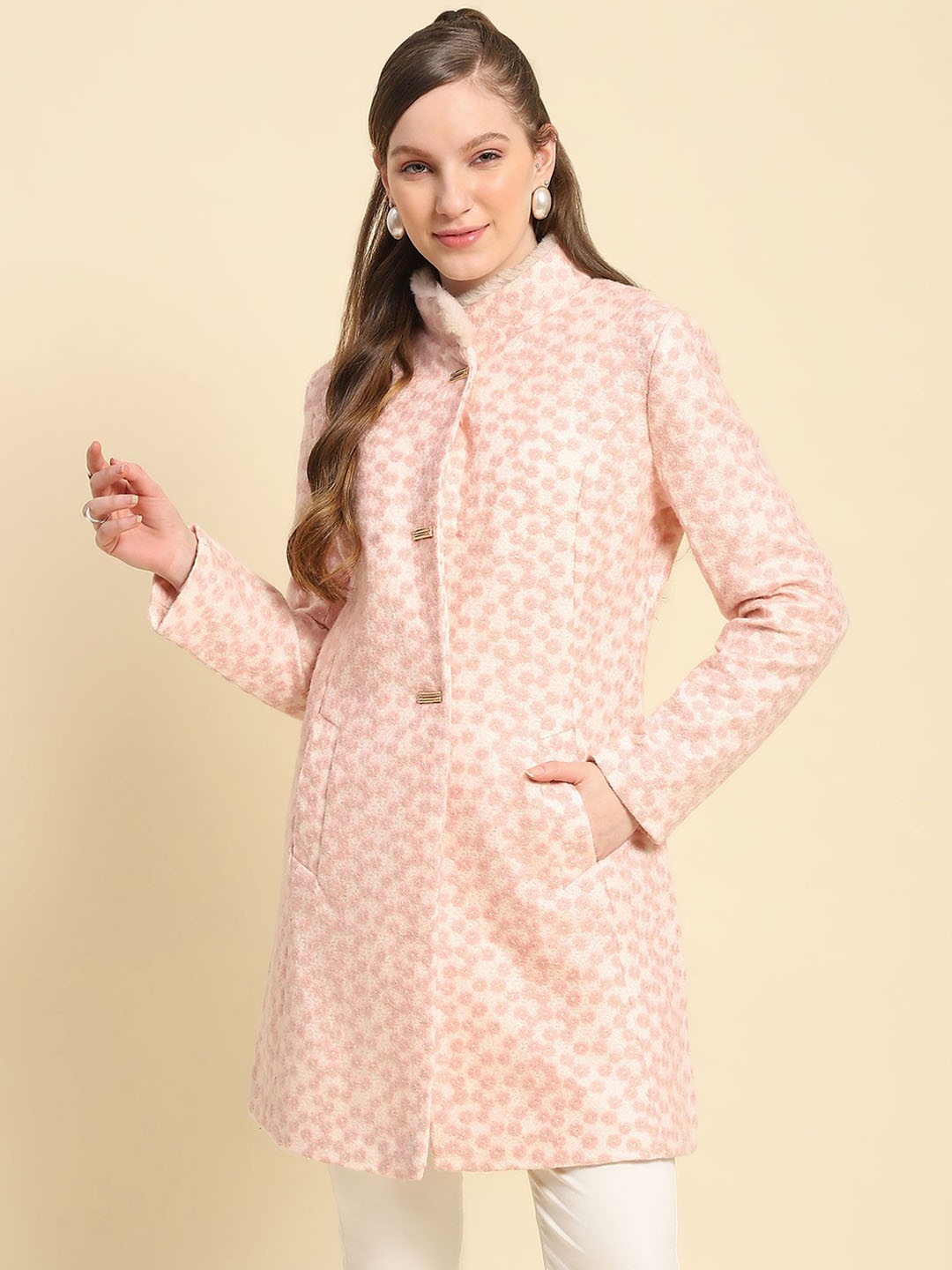 

Global Republic Women Floral Embroidered Single-Breasted Overcoat, Pink