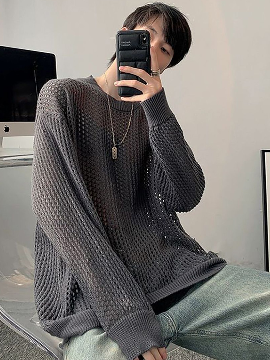 

StyleCast x Revolte Men Cable Knit Pullover, Grey