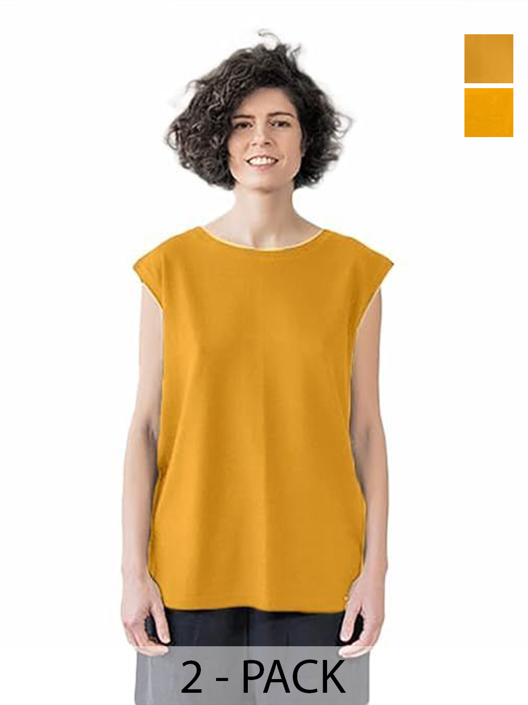 

NOTWILD Women Pack Of 2 Solid Round Neck Cotton T-shirts, Yellow