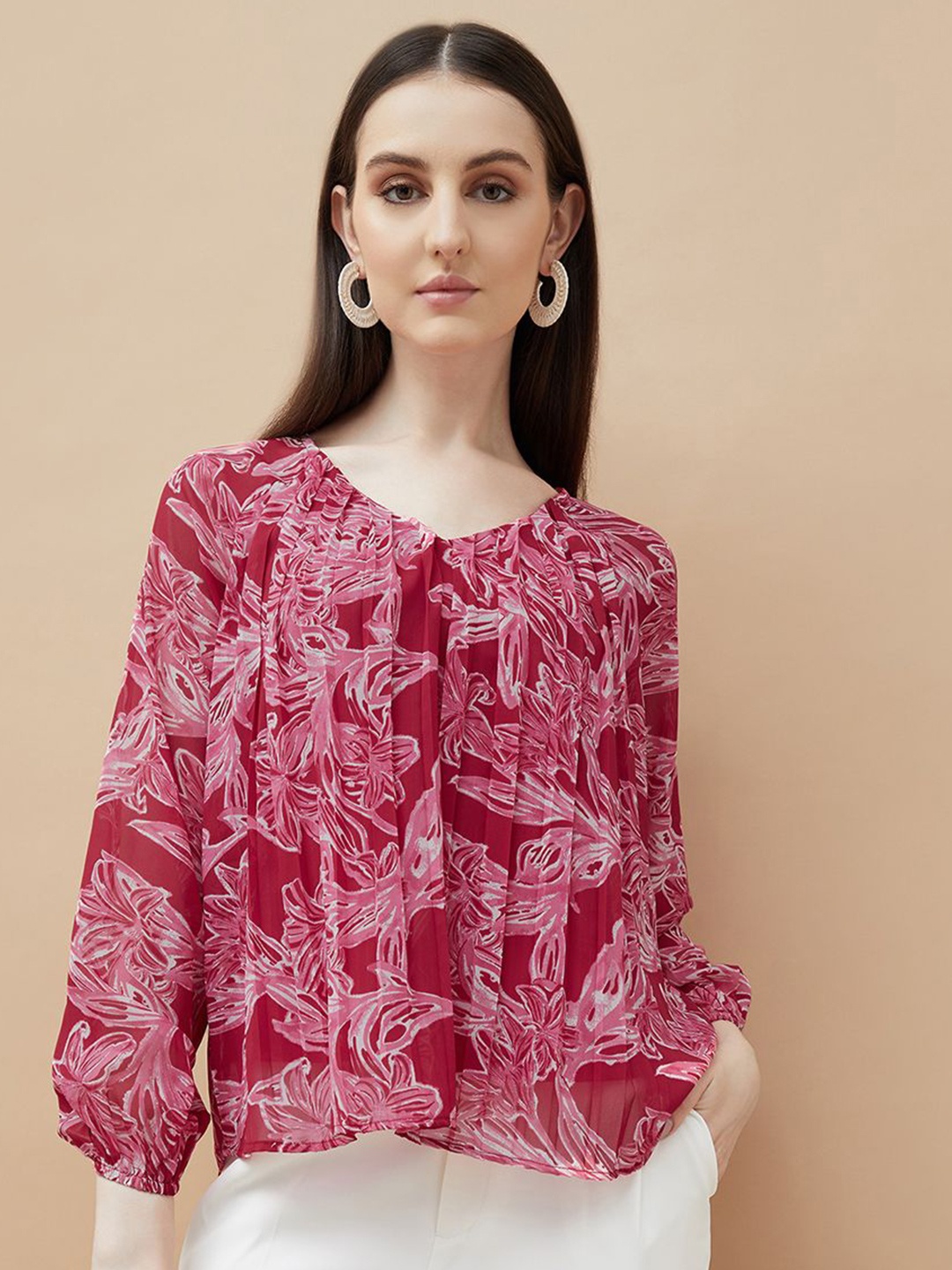 

CODE by Lifestyle Floral Printed V-Neck Top, Red