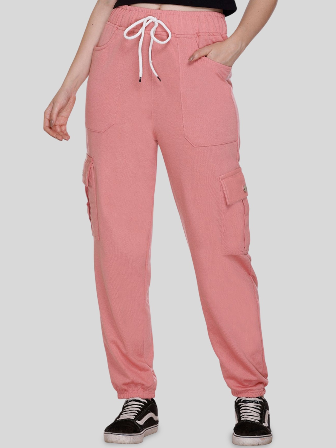 

White Moon Women Mid Rise Cotton Sports Track Pants, Pink