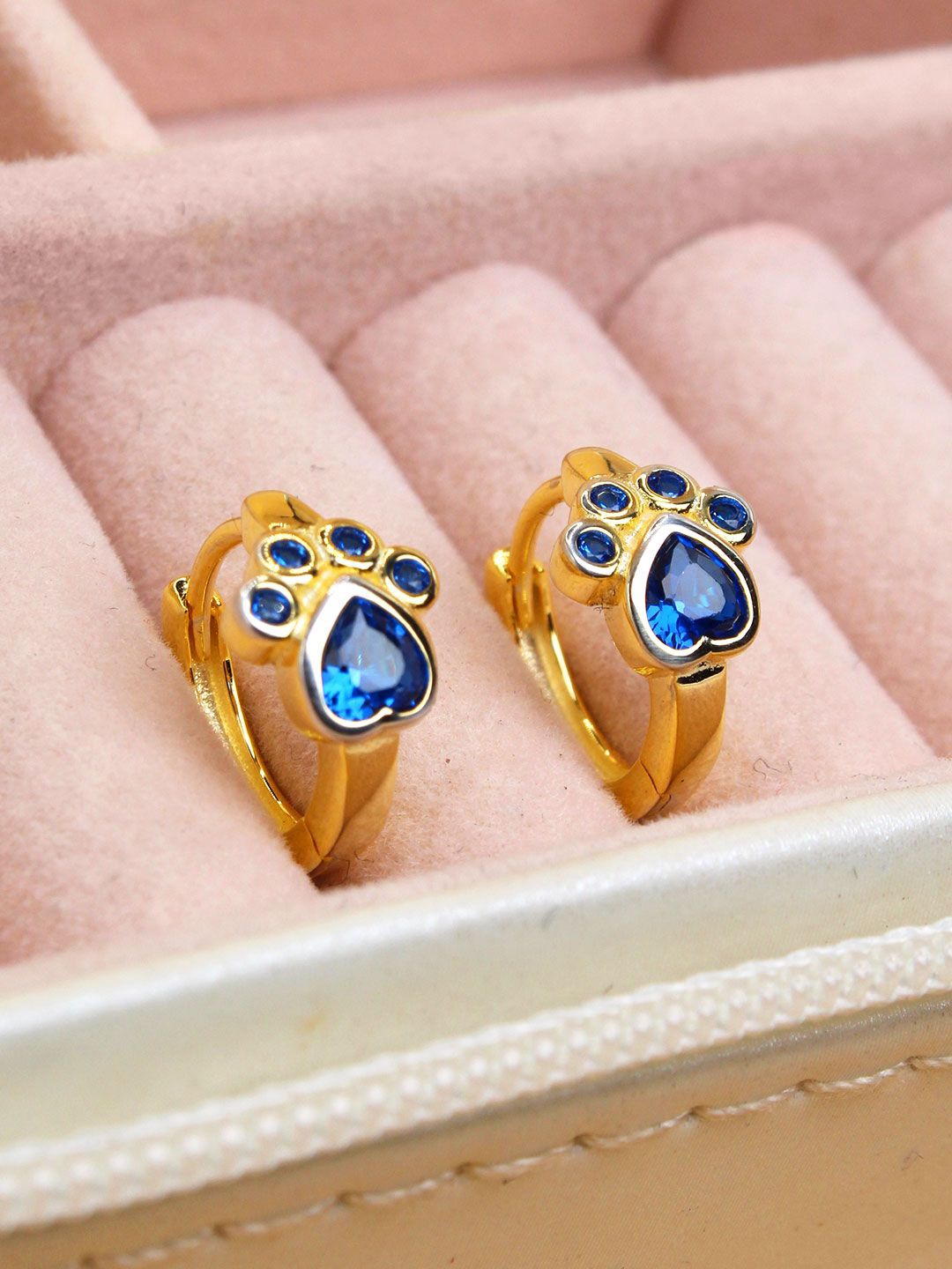 

DEVASHREE 925 Silver Rhodium-Plated Cubic Zirconia Studded Animal Shaped Hoop Earrings, Gold