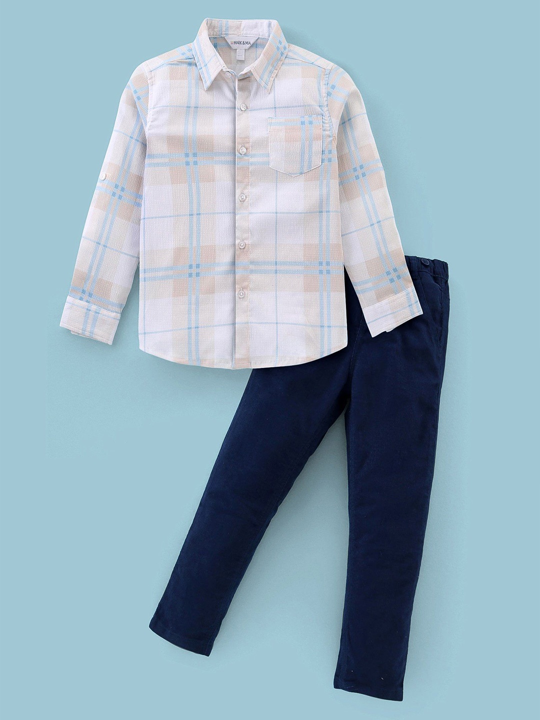 

Mark & Mia Boys Checked Shirt With Trouser & Suspender, White