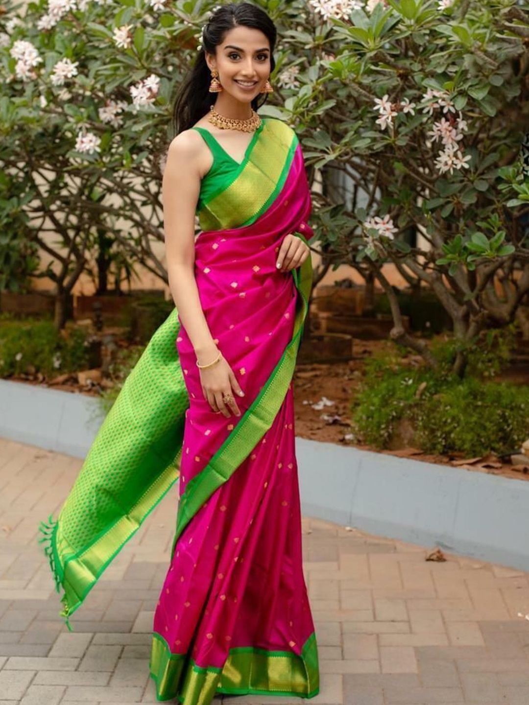 

bansari textiles Woven Design Zari Banarasi Saree, Pink
