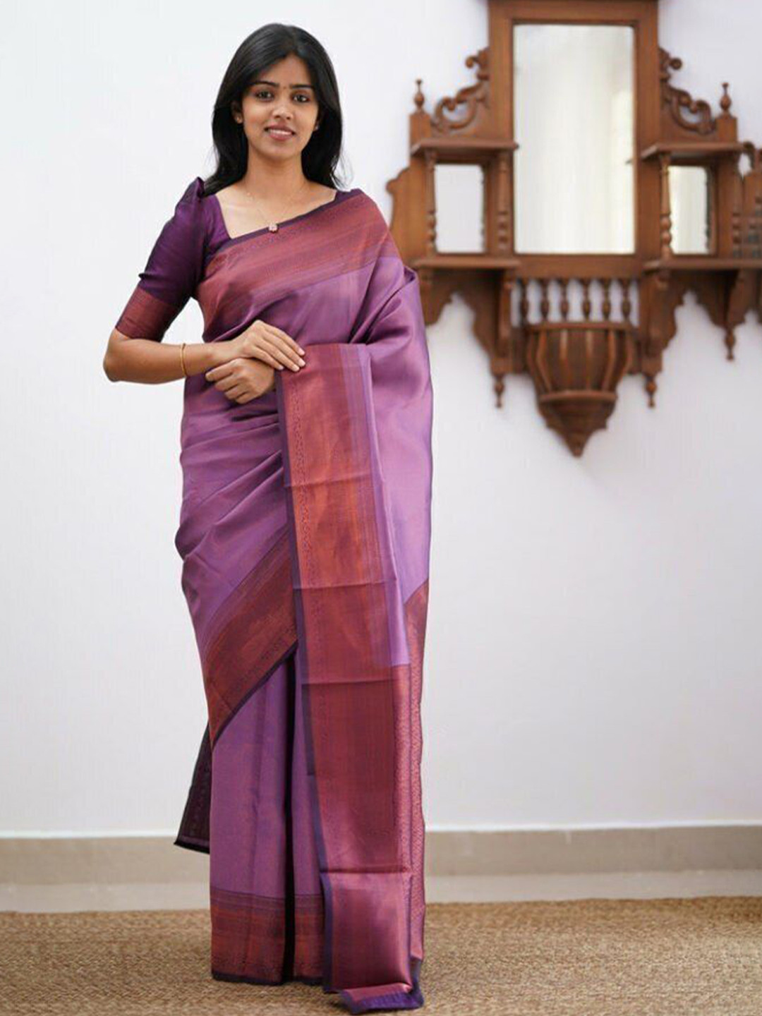 

bansari textiles Woven Design Zari Pure Silk Tussar Saree, Purple