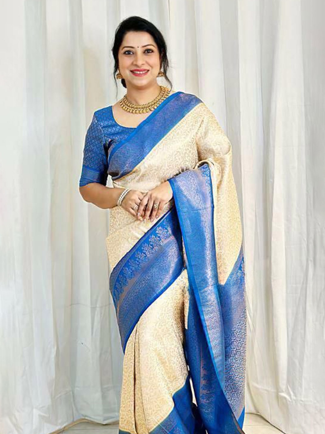 

bansari textiles Woven Design Zari Banarasi Saree, Blue