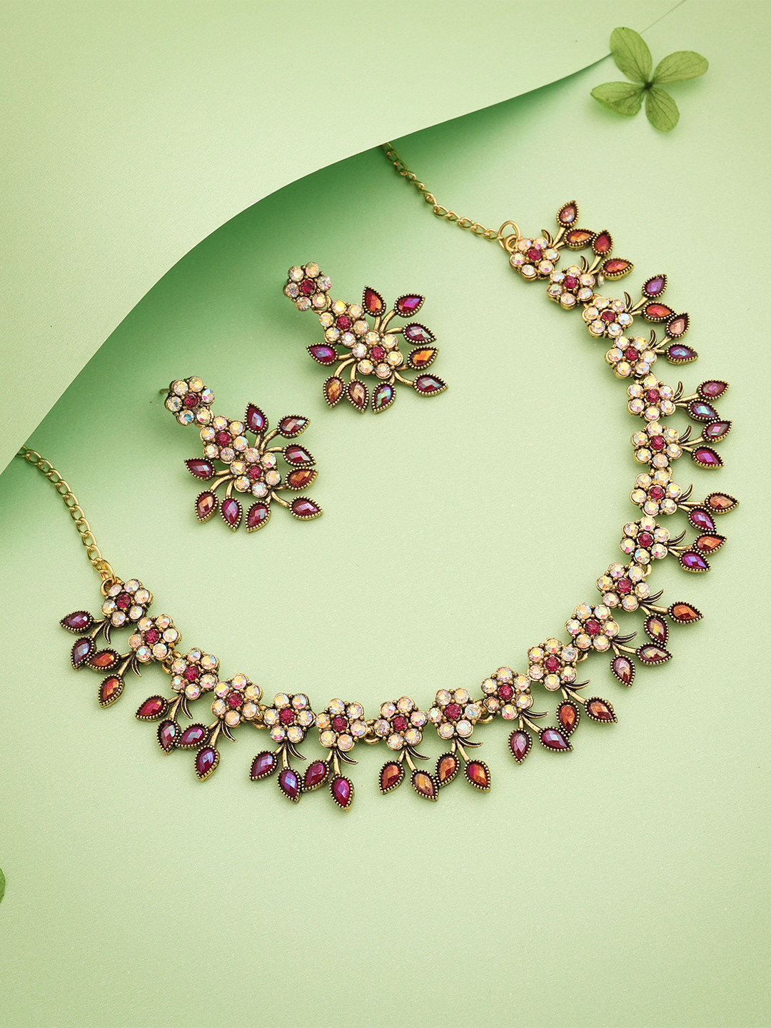 

Lyriss Gold-Plated American Diamond Stone-Studded Necklace & Earrings