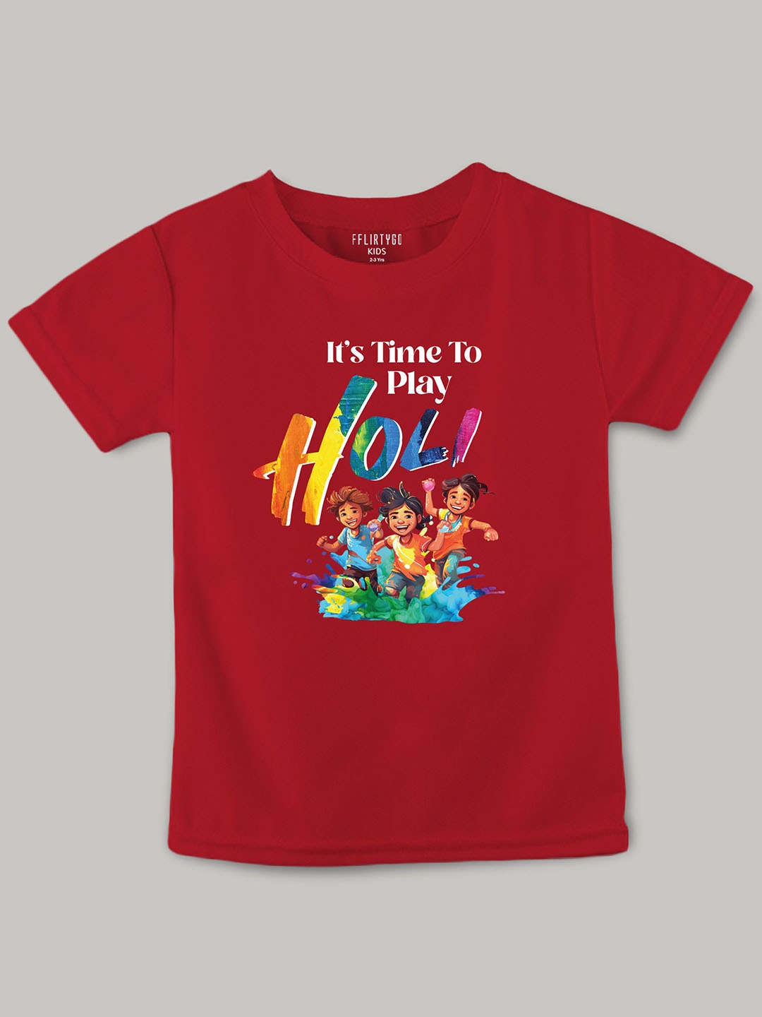 

FFLIRTYGO Unisex Kids Graphic Printed Round Neck Cotton T-shirt, Red