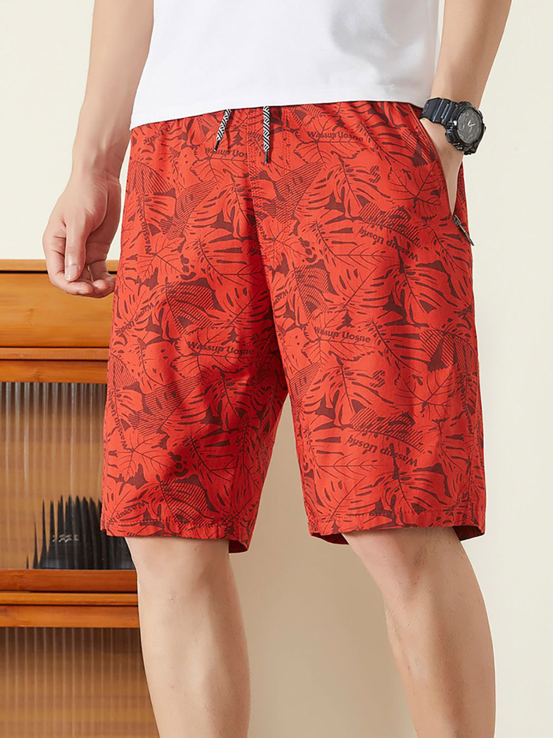 

StyleCast x Revolte Men Conversational Printed Shorts, Red