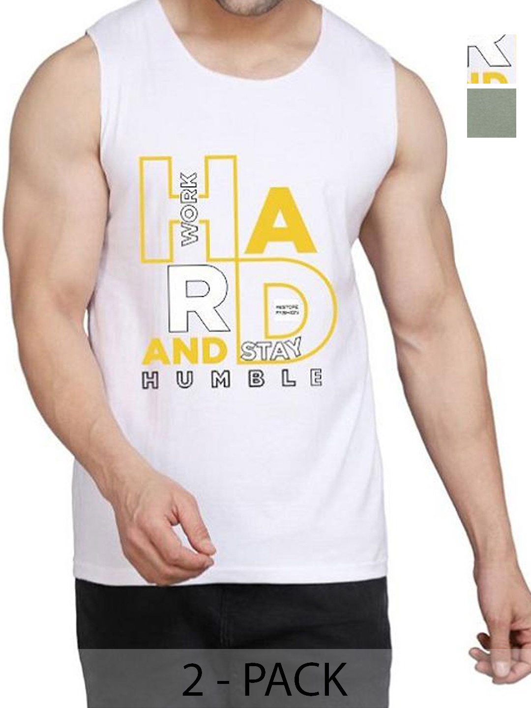 

WOOSTRO Men Pack Of 2 Typography Printed Round Neck Cotton Slim Fit T-shirts, White