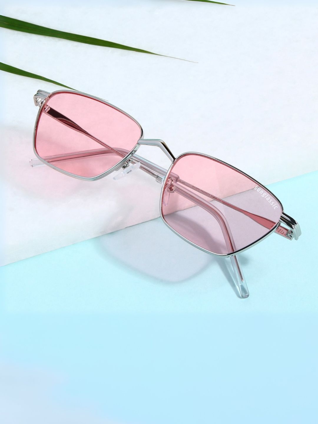 

SUNGLASSIC Unisex Rectangle Sunglasses with UV Protected Lens, Pink
