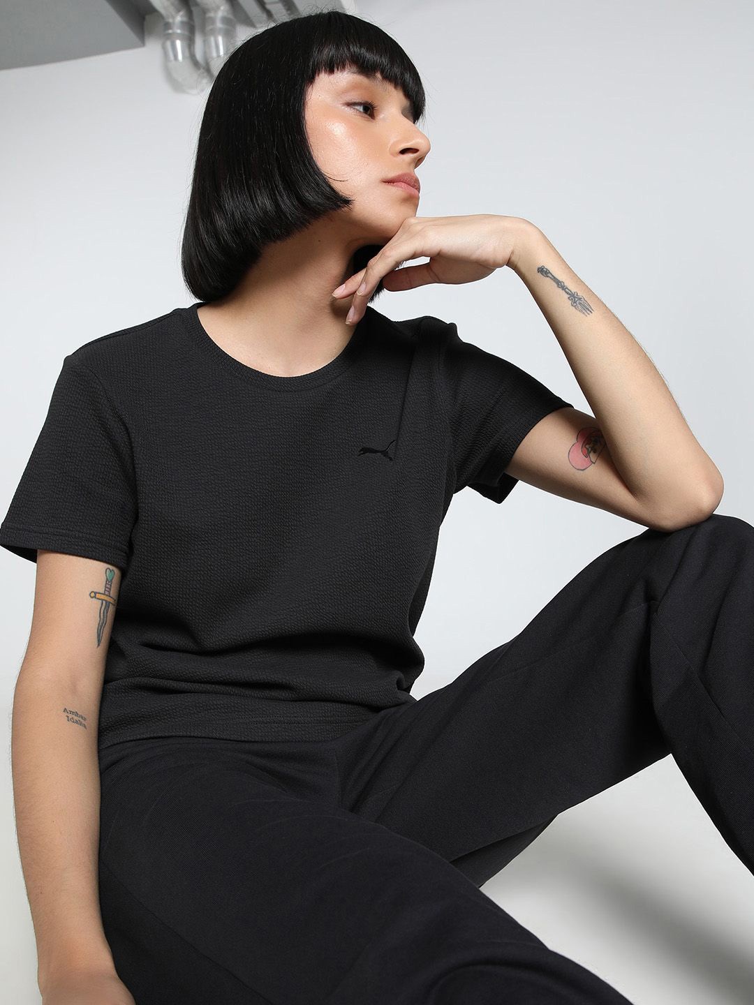 

Puma Women Her Pure Cotton Relaxed Fit Round Neck Short Sleeve T-Shirt, Black