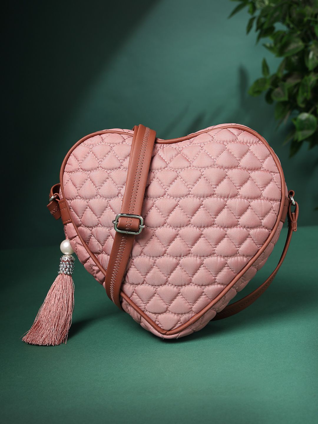

Anekaant Geometric Sling Bag with Tasselled, Pink