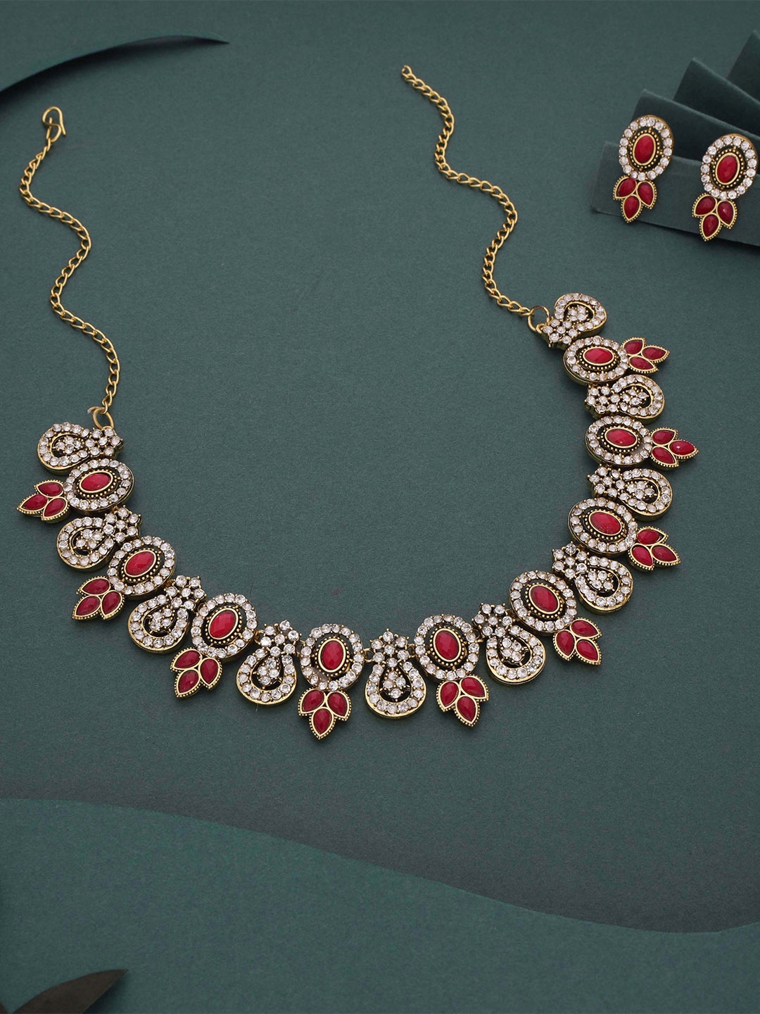 

Lyriss Gold-Plated American Diamond Studded Necklace & Earrings